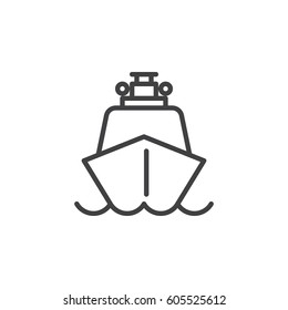 Ship, boat line icon, outline vector sign, linear style pictogram isolated on white. Symbol, logo illustration. Editable stroke. Pixel perfect