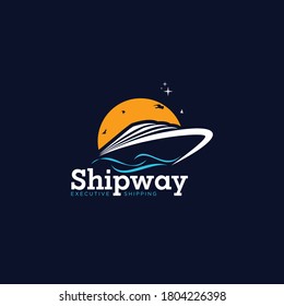 Ship or Boat Logo Template. Awesome Boat Logo on Dark Background
