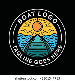 Ship Boat Logo Vector Graphic Design illustration Retro Vintage Circle Badge Emblem Symbol and Icon