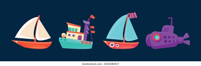 Ship and Boat Marine Vessel and Transportation Vector Set