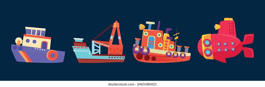 Ship and Boat Marine Vessel and Transportation Vector Set