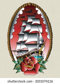 ship boat old school tattoo