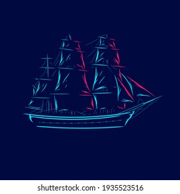 Ship boat pirates line pop art potrait logo colorful design with dark background. Abstract vector illustration. Isolated black background for t-shirt, poster, clothing.