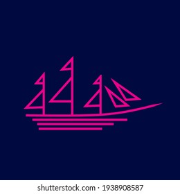 Ship boat pirates line pop art potrait logo colorful design with dark background. Abstract vector illustration. Isolated black background for t-shirt, poster, clothing.