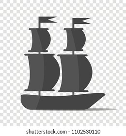 Ship, boat. Sail ship.  Layers grouped for easy editing illustration.  For your design.