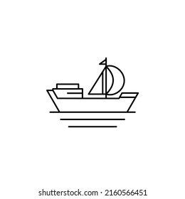 Ship, Boat, Sailboat Thin Line Icon Vector Illustration Logo Template. Suitable For Many Purposes.