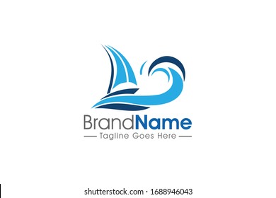 the ship or boat sailing in the sea or ocean logo