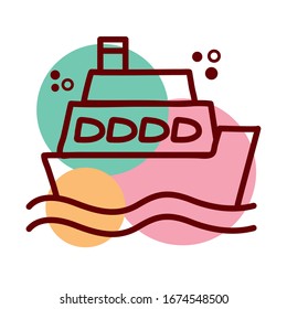 ship boat sea line and color style vector illustration design