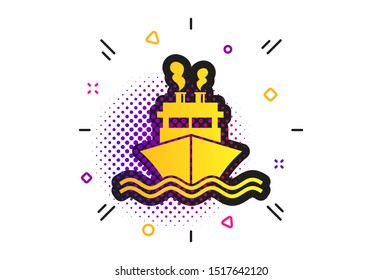 Ship or boat sign icon. Halftone dots pattern. Shipping delivery symbol. Smoke from chimneys or pipes. Classic flat ship icon. Vector