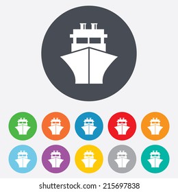 Ship or boat sign icon. Shipping delivery symbol. Round colourful 11 buttons. Vector