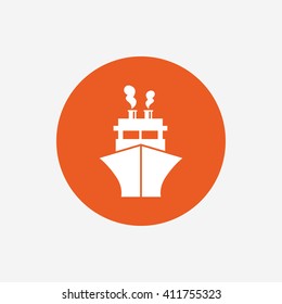 Ship or boat sign icon. Shipping delivery symbol. Orange circle button with icon. Vector