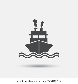 Ship or boat sign icon. Shipping delivery symbol. Smoke from chimneys or pipes. Flat shipment web icon on white background. Vector
