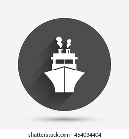 Ship or boat sign icon. Shipping delivery symbol. Circle flat button with shadow. Vector