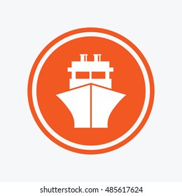 Ship or boat sign icon. Shipping delivery symbol. Graphic design element. Flat ship symbol on the round button. Vector