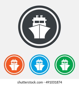 Ship or boat sign icon. Shipping delivery symbol. Graphic design web element. Flat ship symbol on the round button. Vector