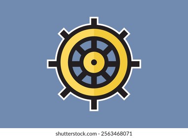 Ship or boat steering wheel cartoon sticker icon vector illustration for search and zoom concept, can change every element