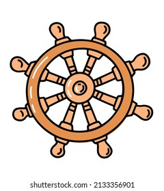 Ship boat steering wheel doodle flat illustration isolated on white background