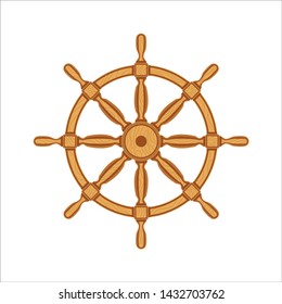 Ship and boat steering wheel sign. Nautical wooden helm symbol. Vector illustration isolated on white background