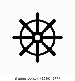 Ship and boat steering wheel sign. Boat wheel control icon. Rudder label