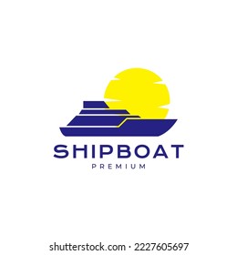 Schiff mit abstraktem Logo-Design für Sonnenuntergang 