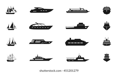 Ship and boat vector icon. Set of ship for travel, illustration boat and ship for transportation on water