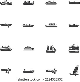 Ship and boat vector icons set, modern solid symbol collection, filled style pictogram pack. Signs, logo illustration. Set includes icons as cruise ship, sailing yachts, submarine,  sea transportation