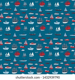 ship, boat vector seamless pattern