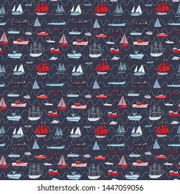 ship, boat vector seamless pattern