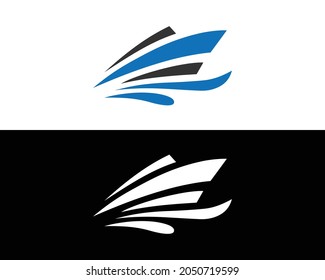 Ship and boat yacht with sailing logo design vector illustrations.