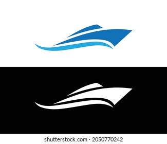 Ship and boat yacht with sailing logo design vector Template.