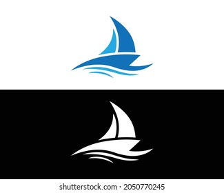 Ship and boat yacht with sailing logo design vector Template.