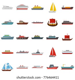 Ship and boats icons set. Flat illustration of 25 ship and boats vector icons isolated on white background