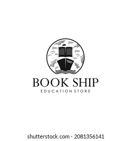 ship book logo education vector illustration