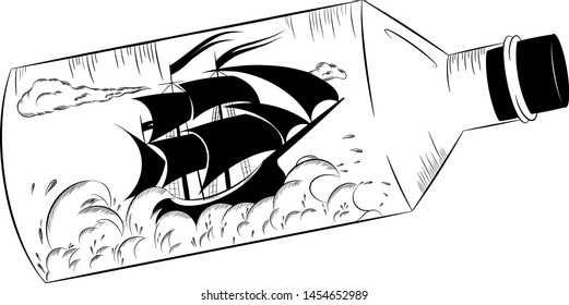 ship in bottle black white