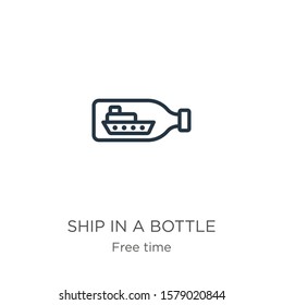 Ship in a bottle icon. Thin linear ship in a bottle outline icon isolated on white background from free time collection. Line vector sign, symbol for web and mobile