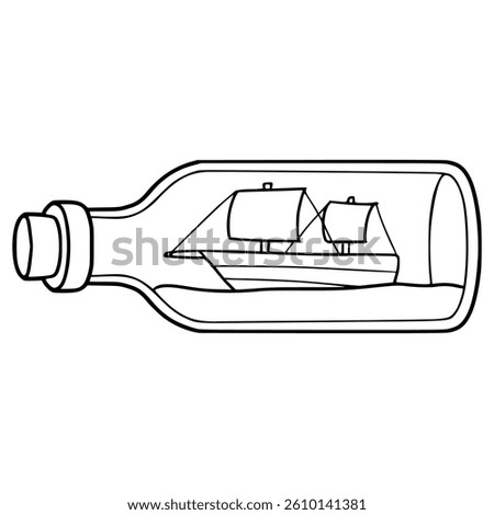 ship in bottle illustration hand drawn outline vector