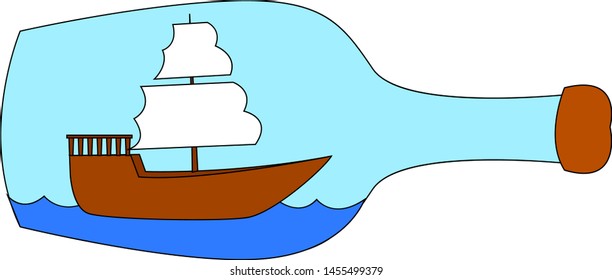 Schiff in einer Flasche, Illustration, Vektorgrafik auf weißem Hintergrund.