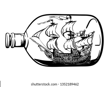 Ship In A Bottle Tattoo Hand Drawn Ink Sketch Stock Vector Illustration