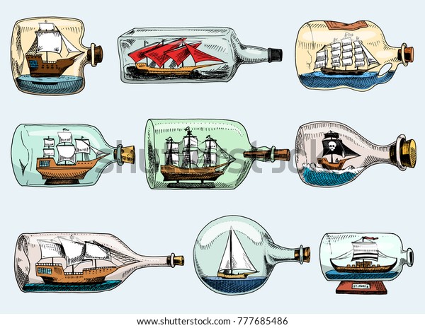 Ship Bottle Vector Boat Miniature Gifted Stock Vector (Royalty Free ...