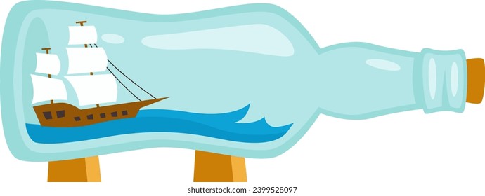 Ship In Bottle Vector Illustration