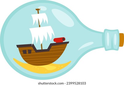Ship In Bottle Vector Illustration