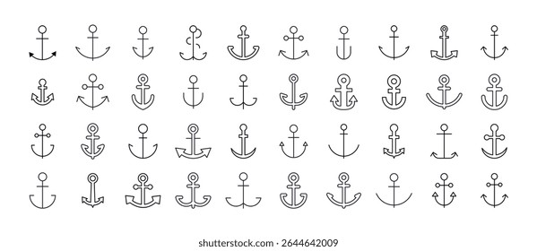 Ship Bundle of Related Line Icons. Anchor Outline Signs for Graphic and Web Design, Apps, Adverts, Various Cards 