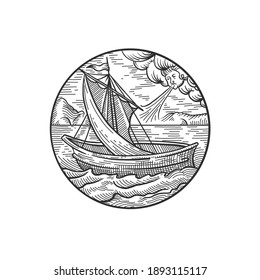A ship. Can be used as a sketch of a tattoo.