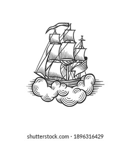 A ship. Can be used as a sketch of a tattoo.