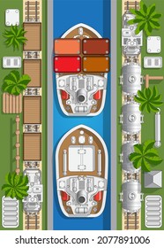 Ship Canal. View from above. Vector illustration.
