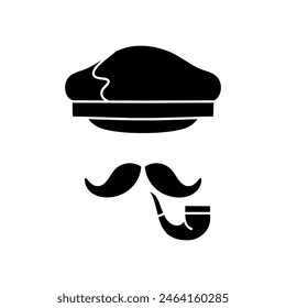 Ship captain hat and cigarette holder black hand drawn icon