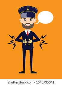 Ship Captain Pilot - Feeling Pain in Stomach with Speech Bubble