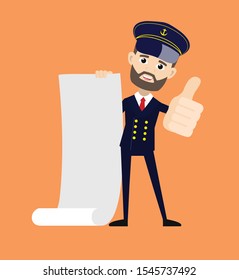 Ship Captain Pilot - Holding a Paper Scroll and Showing Thumbs Up