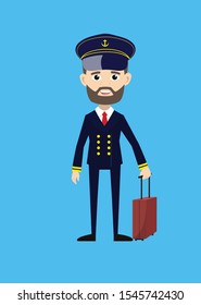 Ship Captain Pilot - Holding a Suitcase and ready to go Illustration