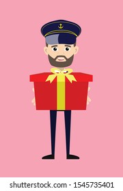 Ship Captain Pilot - Presenting a Gift Box